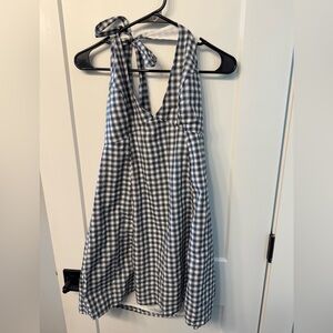 Hollister Navy and White Plaid Halter Dress